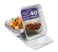 MATANA 40 Large Aluminium Foil Trays with Lids - 32×26 cm (2350 ml) | Heavy-Duty Roasting & Baking Pans - Sturdy, Disposable or Reusable Food Containers, Oven & Freezer Safe