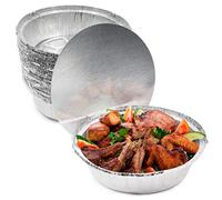 MATANA - 40 Round Aluminium Foil Baking Trays, Perfect for Pastry, Flan, Pie Dishes Cases with Lids (18cm/800ml)