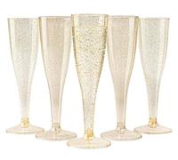 MATANA 48 Plastic Champagne Flutes 133ml - Reusable Prosecco Glasses | Gold Glitter · 4.5oz Stackable Flutes · BPA-free & Shatter-Resistant · Wine, Cocktail & Mimosa Cups for Weddings & Toasts