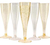 MATANA 48 Plastic Champagne Flutes 133ml - Reusable Prosecco Glasses | Gold & Silver · 4.5oz Stackable Flutes · BPA-free & Shatter-Resistant · Wine, Cocktail & Mimosa Cups for Weddings & Toasts