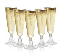 MATANA 48 Premium Elegant Plastic Champagne Flutes with Gold Rim, 150ml - Reusable Toasting Glasses, Cocktail Prosecco Glasses for Weddings, Birthdays, Christmas, BBQ, Parties