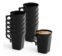MATANA 50 Black Hard Plastic Coffee Mugs, 240ml - Cups with Handles for Coffee, Tea, Chocolates, Hot & Cold Drinks - Sturdy & Reusable - Camping, Picnic, Barbecues, Parties