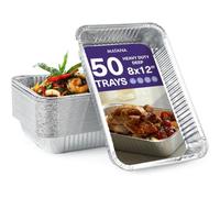MATANA 50 Heavy-Duty Aluminium Foil Trays - 31×21cm (2000ml) - Roasting & Baking Pans, Baking Tins for Cooking, Meal Prep, Catering & BBQ - Disposable or Reusable Food Containers, Oven & Freezer Safe