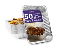 MATANA 50 Large Aluminium Foil Trays - 37×27cm (5000 ml) | Heavy-Duty Roasting & Baking Pans - Sturdy, Disposable or Reusable Food Containers, Oven & Freezer Safe