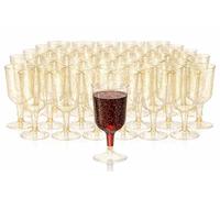 MATANA 50 Plastic Wine Glasses 180ml Gold - Reusable Cocktail Glasses | Hard Plastic Gold Glitter Goblets, Wine Cups for Weddings, Birthdays, Parties; BPA-Free, Stackable