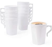 MATANA 50 White Hard Plastic Coffee Mugs, 240ml - Cups with Handles for Coffee, Tea, Chocolates, Hot & Cold Drinks - Sturdy & Reusable - Camping, Picnic, Barbecues, Parties