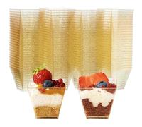 MATANA 500 Mini Hard Plastic Dessert Cups with Gold Glitter for Parties (Square 60ml) - Elegant & Reusable Dessert Pots for Cheesecake, Jelly, Puddings, Mousse, Tiramisu, Trifles