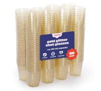 MATANA 60 Plastic Shot Glasses 30ml Gold Glitter - Reusable Shot Cups