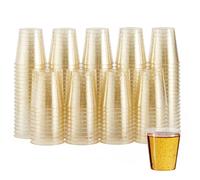 MATANA 60 Plastic Shot Glasses, Gold Glitter (30ml / 1oz) - Reusable - Shot Glasses Plastic, Shot Glass, Jelly Shots, Sample Tasting Cups - Shot Cups for Parties, Birthdays, Weddings, Hen Parties