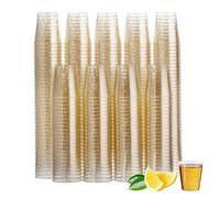 MATANA 600 Clear Plastic Shot Glasses with Gold Glitter, 30ml - Gold Jelly Shots, Jello & Tequila Shots, Sample Tasting Cups - Birthdays, Weddings, BBQ, Parties - Sturdy & Reusable