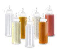 MATANA 8 Large Plastic Squeeze Sauce Bottles with Nozzles, 500ml - Condiments, Sauces, Ketchup, Dressings, Mustard, Olive Oil - BPA-Free & Dishwasher Safe