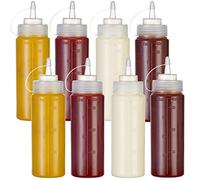 MATANA 8 Plastic Squeeze Sauce Bottles with Nozzles, 340ml - Condiments, Sauces, Ketchup, Dressings, Mustard, Olive Oil - BPA-Free & Dishwasher Safe