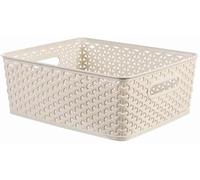 Matangi Plus (Set of 4) 13 Litre Curver Basket with Handles | Rattan Plastic Nestable Storage Basket, Elegant Shelf Tray Medium Rectangular For Home, School & Office - Made in U.K.