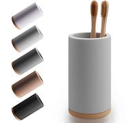 Matani Bamboo Toothbrush Holder Diatomite Tooth Brush Organizer - Storage Stand for Small Bathroom & Counter - Removable Base & Drain Holes, Water-Absorbent & Quick-Drying (Light Grey)