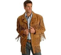 MATARTS Suede Leather Jacket for Men Western Cowboy Native American Brown Fringe Biker Style Coat Outerwear, Brown, XXL