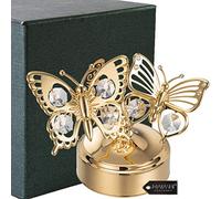 Matashi 24K Gold Plated Music Box with Crystal Studded Double Butterfly Figurine