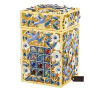 Matashi Hand-Painted Enamel Tzedakah Charity Box Keepsake Treasure Box Embellished with Crystals and a Flower Dove Motif Design with Gold Accents, Judaica Home Decor Piggy Bank Gift for Holiday