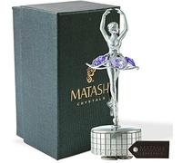 Matashi Valentine's Day Gift for Women - Chrome Plated Ballet Dancer Wind-Up Music Box w Purple Crystals - Tabletop Ornament for Home, Bedroom for Musician, Wife, Mother's Day, Birthday