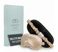 MATASSE 100% Mulberry Silk Sleep Mask 22 Momme Grade 6A 3D Contoured Eye Mask for Sleeping, 14mm Deep Eye Cups, Total Blackout Blindfold for Women Men, Adjustable Strap, side sleeper (Champagne/Black)