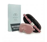 MATASSE 100% Mulberry Silk Sleep Mask 22 Momme Grade 6A 3D Contoured Eye Mask for Sleeping, 14mm Deep Eye Cups, Total Blackout Blindfold for Women Men, Adjustable Strap, Side Sleeper (Pink/Black)