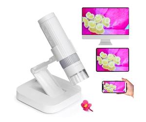 MatataStudio M2C 4K WiFi Wireless Digital Microscope 50X-1000X Portable Handheld USB Microscope with HD Endoscope Camera 8 LEDs Metal Stand for iPhone iPad PC Kids Students Adults, White