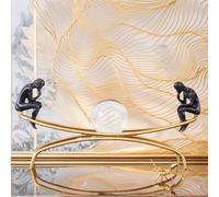 Mataura Modern Abstract Thinker Sculpture - Creative Metal and Resin Figurine with Clear Glass Orb (Rollable), Gold Curved Stand - Contemporary Art Decor for Office, Living Room, or Bookshelf Display