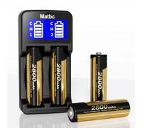 Matbc 4 Pack 3.7V 18650 Rechargeable Battery Button Top and 2 Bay LCD Universal 18650 Battery Charger for Flashlights, Headlamp
