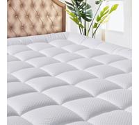 MATBEBY Bedding Quilted Fitted Mattress Pad Cooling Breathable Fluffy Soft Stretches up to 21 Inch Deep, Queen Size, White, Mattress Topper, Protector