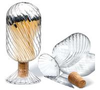 Match Holder,Matchstick Holder Helix Shaped Glass Matches Cloche Decorative Glass Matches Cloche for 4 Inch Candle Matches Trendy Fireplace Display Decor, Not Include Matches(2.95 x 6.1 Inch)