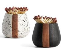Match Holder,Matchstick Holder Set of 2 Ceramic Match Holder with Striker for Cute and Fancy Matches - Matches in a Jar - Decorative Modern Home Decor Gifts - Decorations - Matches NOT included
