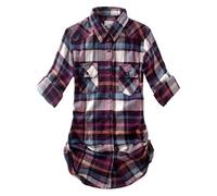 Match Womens Button Down Flannel Plaid Shirts roll up Long Sleeve Shackets Business Blouse Top, 2021 Checks #18, M