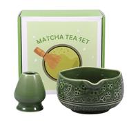 Matcha Bowl and Chasen Stand Set,Premium Ceramic 550 ml Chawan with Convenient Spout Present for DIY Matcha Lover Starter Kit(Green)
