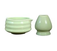 Matcha Bowl and Whisk Holder Set, 19 OZ Ceramic Tea Bowl with Spout and Whisk Stand, Japanese Tea Bowls for Matcha, Whisk Rest, Matcha Bowl Traditional Ceremonial Accessorie (Green)