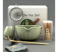 Matcha Bowl and Whisk Set 7PCs Includes Fuji Design 17oz Ceramic Bowl Whisk Holder Bamboo Spoon and Rest Sifter Tea Towel Matcha Kit for Ceremony Blue Matcha Tea Set for Making Breakfast Latte