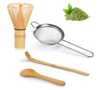 Matcha Ceremony Accessory, ThymeSpace Bamboo Matcha Whisk, Traditional Scoop, Wooden Spoon, Stainless Steel Sifter