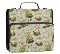 Matcha Dessert Green 3 Rings 1.5 inch Office Binder Organizer with Shoulder Strap & Handle Multi-Pocket Document Organizer Bag Suitable for Middle School