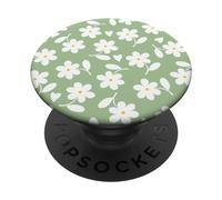 Matcha Green - White Daisy Flower Floral Heart Leaves PopSockets Adhesive PopGrip