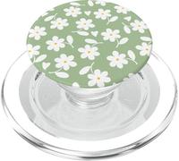 Matcha Green - White Daisy Flower Floral Heart Leaves PopSockets PopGrip for MagSafe