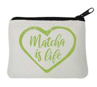 Matcha is Life Green Heart Graphic Neoprene Coin Purse Pouch 12x9cm White