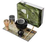 Matcha Kit 7PCS/Set Matcha Whisk Set, Bamboo Whisk, Whisk Holder, Matcha Sifter, Tea Scoop, Scoop Holder and Tea Towel, Japanese Tea Set Includes Matcha Bowl Black