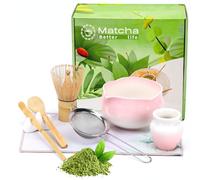 Matcha Kit,8 Pcs Matcha Set, Ceremony Matcha Powder Kit,Matcha Whisk Set for Making Latte/Breakfast,Ceramic Matcha Bowl(chawan) for Traditional Japanese Tea Ceremony,Matcha Gift Set