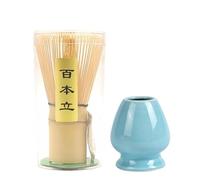 Matcha kit,Matcha Whisk Set with Traditional Bamboo Matcha Whisks and Ceramic Matcha Whisk Holder 2PCS for Making Breakfast/Latte Matcha Making Kit Birthday Gift for Macha Lovers-Blue
