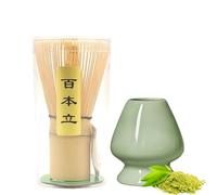 Matcha kit,Matcha Whisk Set with Traditional Bamboo Matcha Whisks and Ceramic Matcha Whisk Holder 2PCS for Making Breakfast/Latte Matcha Making Kit Birthday Gift for Macha Lovers-Green