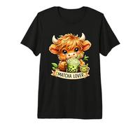 Matcha Lover Highland Cow | Kawaii Green Boba Tea Design Premium T-Shirt