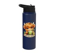 Matcha Lover Highland Cow | Kawaii Green Boba Tea Design Stainless Steel Insulated Water Bottle