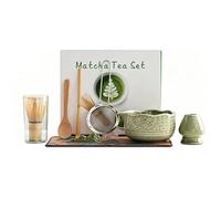 Matcha Making Kit - Whisk and Bowl Kit, Matcha Whisk Set 8PCS Ceramic Bowl and Holder, Bamboo Scoop and Holder, Sifter, Tea Cloth, Making Kit Gift for Beginners and Enthusiasts with Elegant Box