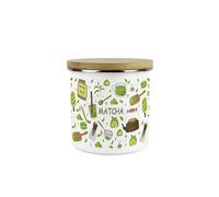 Matcha Medium Sized Storage Canister - Gifts for Tea Lovers/Drinkers - White & Green 600ml Metal Enamel Kitchen Hot Drinks Container Present