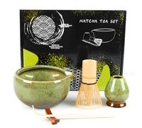 Matcha Set, 5 Pcs Matcha Kit Includes Matcha Bowl, Matcha Whisk, Whisk Stand, Bamboo Scoop, Spoon Rest, Japanese Tea Set for Matcha Lovers (Powder Not Included) (Kiln-Changed Green)