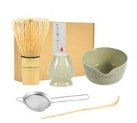 Matcha Set 5 Pcs Matcha Whisk Set Japanese Matcha Tea Set, Handmade Matcha Making Kit with Sifter, Ceramic Bowl, Spoon, Strainer for Matcha Beginners and Lovers,Green