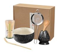 Matcha Set, 6pcs Matcha Set Whisk and Bowl (chawan), with Holder/Scoop/Sifter, Whisk Holder Matcha Whisk Set, for Making Breakfast/Matcha Latte, Women, Men, Friends, Gift for Matcha Lover (Black)